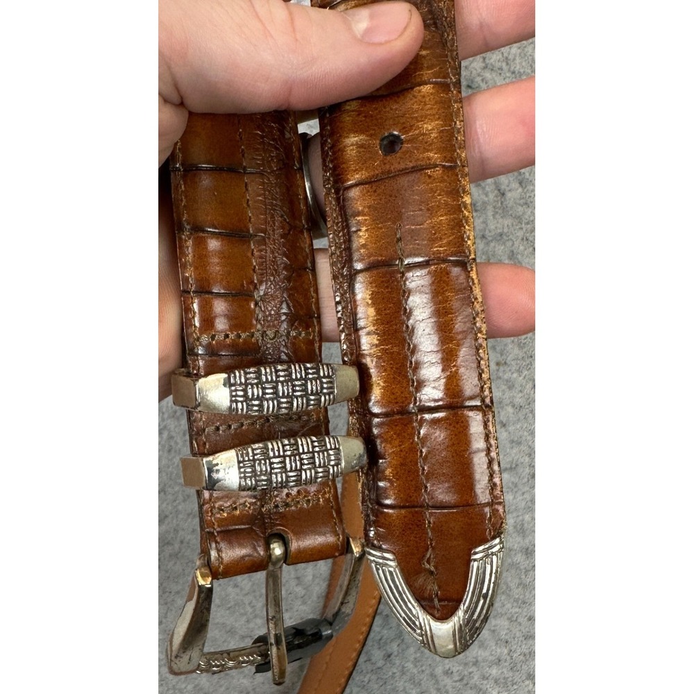 Martin Dingman Belt Mens 44 Alligator Grain Italian Calfskin Brown Western EUC